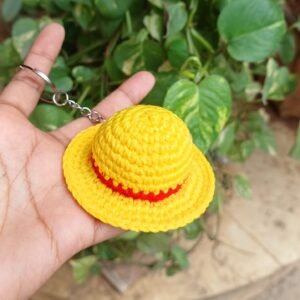 Handmade Luffy Hat Crochet Keychain – One Piece Inspired Gift