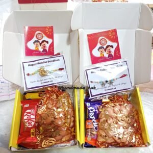 Affordable Rakhi Hamper for Brother with Designer Rakhi, Chocolates & Dry Fruits (Single Box)
