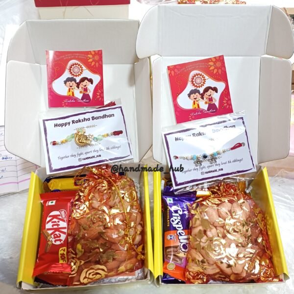 Affordable Rakhi Hamper for Brother with Designer Rakhi, Chocolates & Dry Fruits (Single Box)