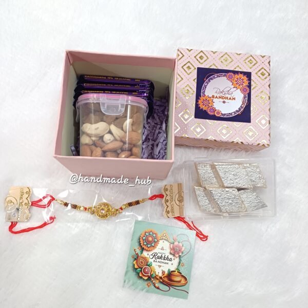 Mini Rakhi Hamper for Brother with Dry Fruits, Chocolates, Sweets & Designer Rakhi