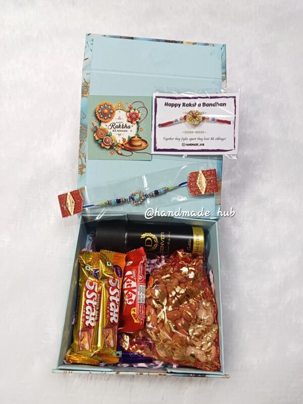 Rakhi Gift Hamper for Brother with Perfume, Chocolates, Almonds & 2 Designer Rakhis