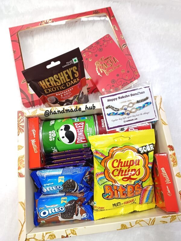 Bhai Bhabhi Rakhi Gift Hamper with Couple Rakhi, Chocolates, Snacks & Sweets
