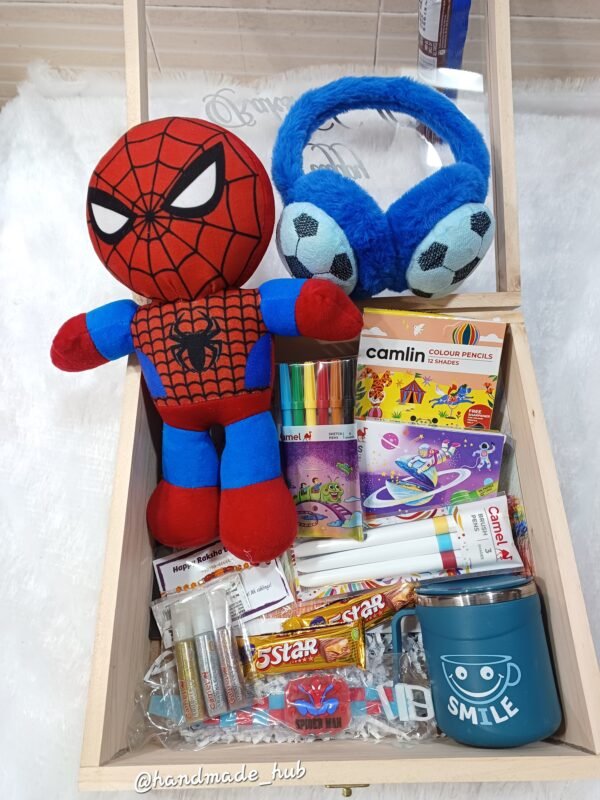 Kids Rakhi Hamper for Brother with Spiderman Soft Toy, Headphones, Stationery, Chocolates & Mug