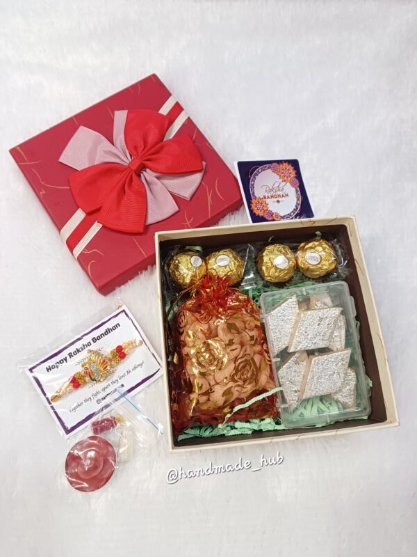 Rakhi Gift Hamper for Brother with Kaju Katli, Dry Fruits, Ferrero Rocher & Designer Rakhi