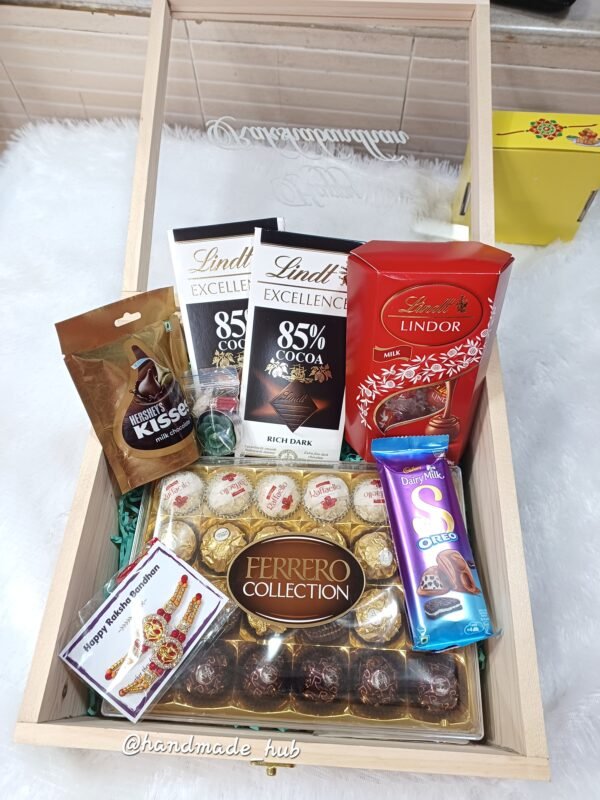 Luxury Chocolate Rakhi Gift Hamper for Brother with Lindt, Ferrero Rocher, Hershey’s & Rakhi
