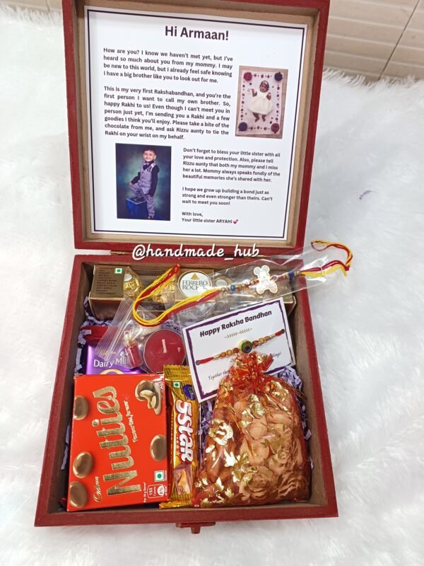 Personalized Rakhi Gift Hamper for Brother with Photo Message, Chocolates, Dry Fruits & Rakhi