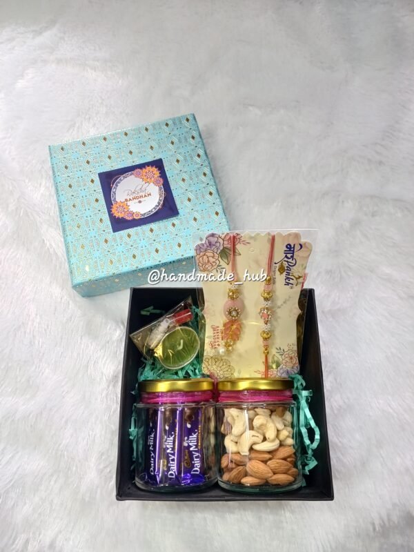 Bhai Bhabhi Rakhi Hamper with Lumba Rakhi, Dry Fruits, Chocolates & Roli Chawal