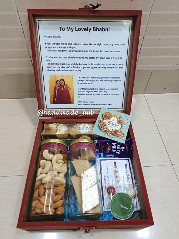 Personalized Rakhi Hamper for Bhabhi with Photo Message, Dry Fruits, Sweets & Chocolates