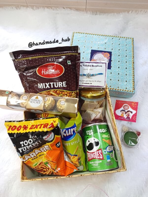 Snacks Rakhi Hamper for Brother with Ferrero Rocher, Pringles, Namkeen & Chocolates