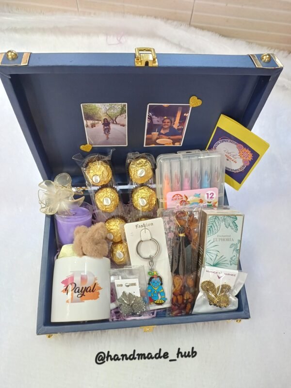 Personalized Rakhi Return Gift Hamper for Sister with Name Mug, Chocolates, Jewellery & Perfume
